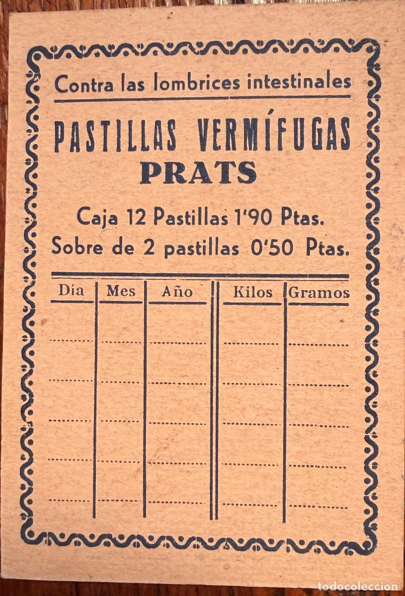 Cat&aacute;logos publicitarios: PUBLICIDAD Y TABLA DE PASTILLAS VERM&Iacute;FUGAS PRATS, CONTRA LAS LOMBRICES INTESTINALES.