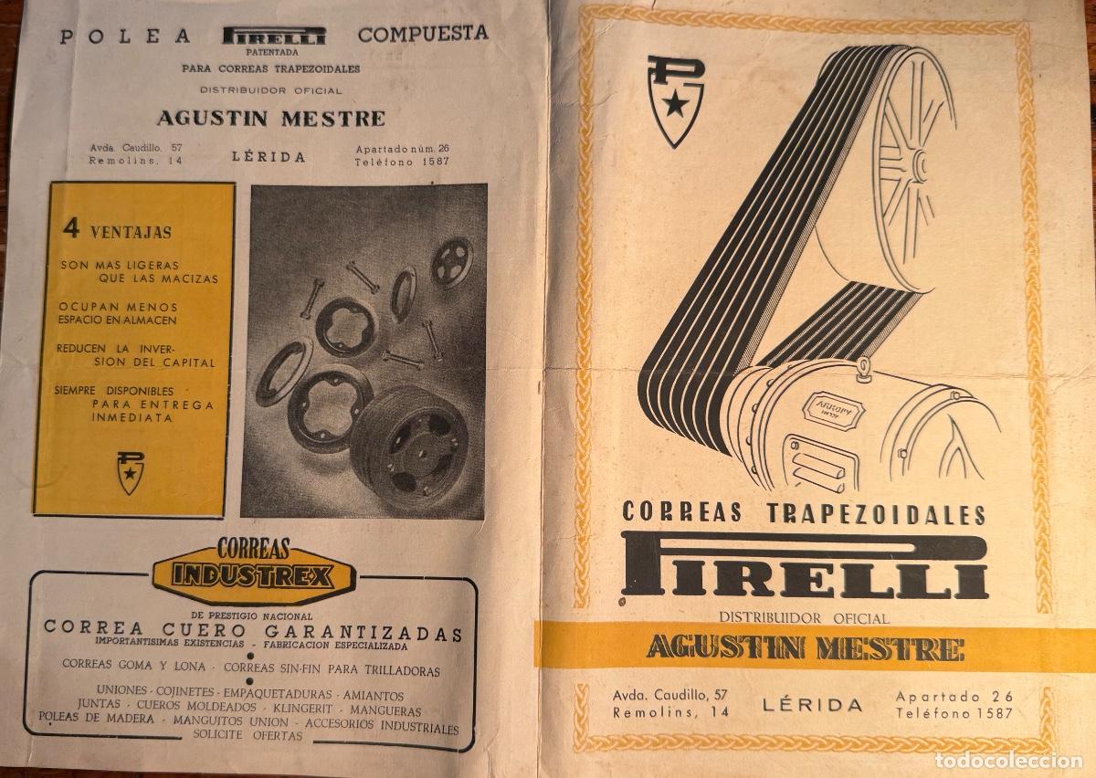 Cat&aacute;logos publicitarios: PUBLICIDAD PIRELLI, CORREAS TRAPEZOIDALES, AGUSTIN MESTRE, LERIDA.