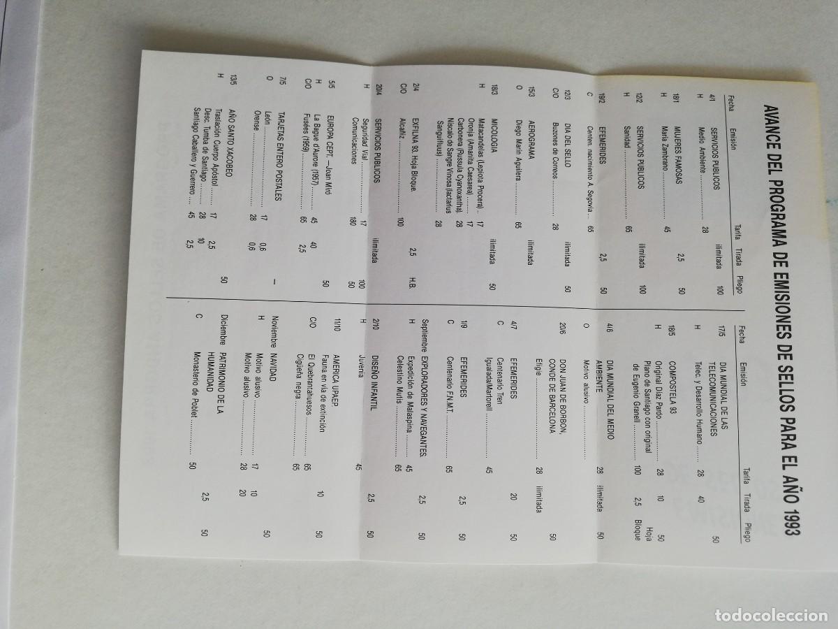 Cat&aacute;logos publicitarios: TRIPTICO EMISIONES DE SELLOS A&Ntilde;O 1993 - Foto 2