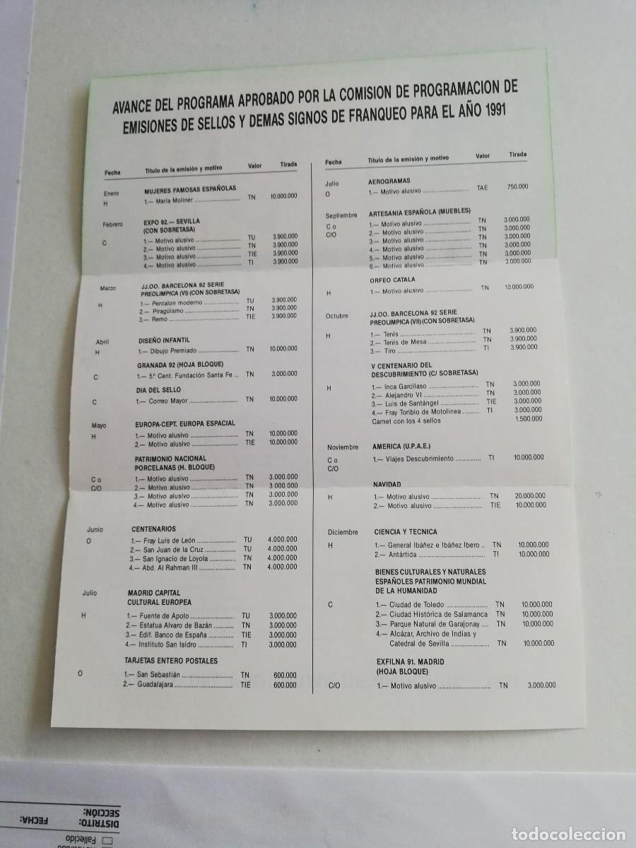 Cat&aacute;logos publicitarios: TRIPTICO EMISIONES DE SELLOS A&Ntilde;O 1991 - Foto 2