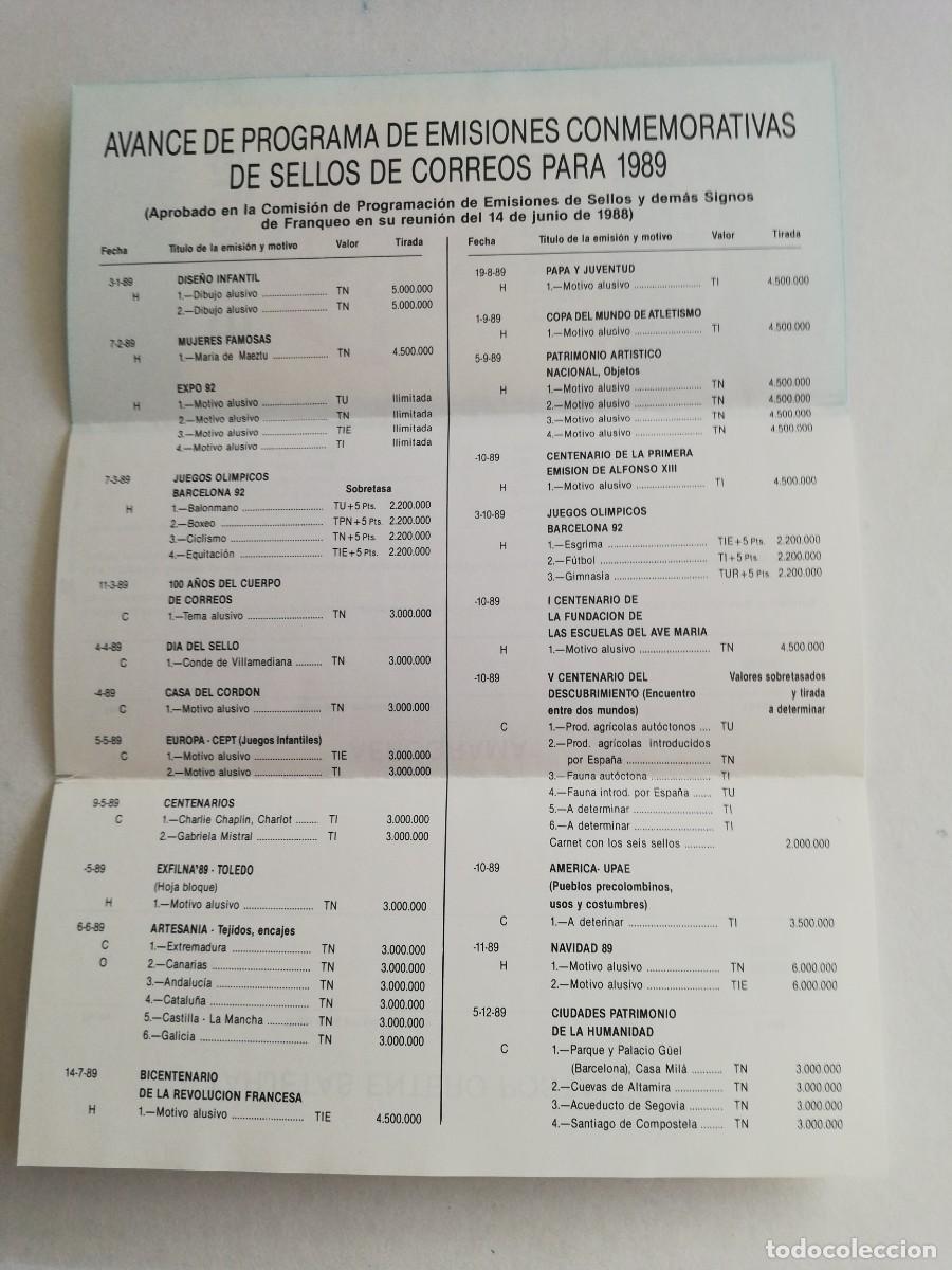 Cat&aacute;logos publicitarios: TRIPTICO EMISIONES DE SELLOS A&Ntilde;O 1989 - Foto 2