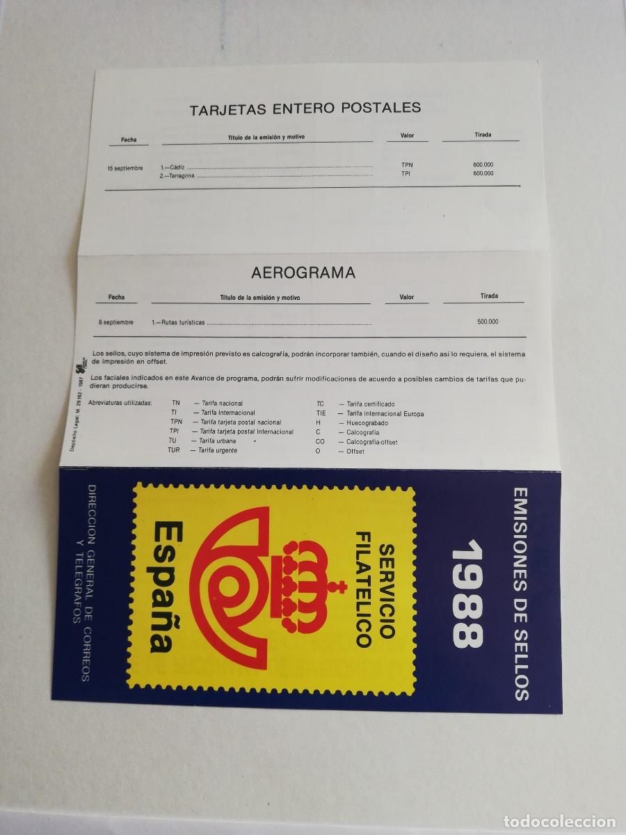 Cat&aacute;logos publicitarios: TRIPTICO EMISIONES DE SELLOS A&Ntilde;O 1988 - Foto 3