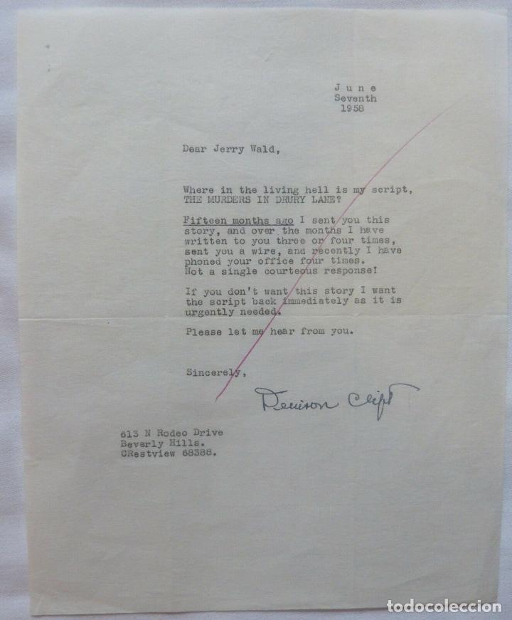 Cine: Denison Clift signed letter,June 7 1958 - Foto 3