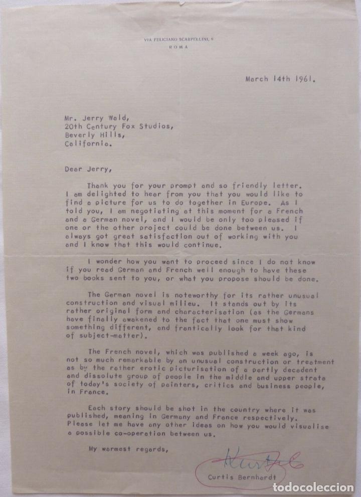 Cine: Curtis Bernhardt signed letter, March 14th, 1961 - Foto 1