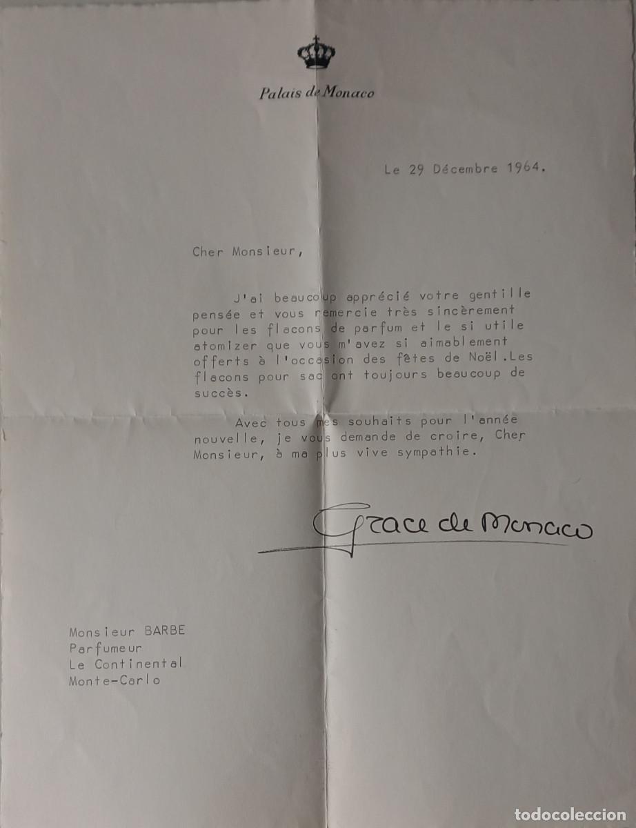 Cine: CARTA CON AUT&Oacute;GRAFO ORIGINAL DE LA ACTRIZ NORTEAMERICANA Y PRINCESA DE M&Oacute;NACO, GRACE KELLY(1964)