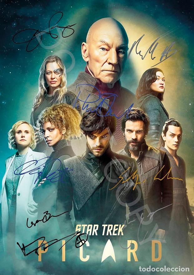 Cine: Patrick Stewart Jeri Ryan Star Trek Picard Full Cast Autografo Foto RP Poster