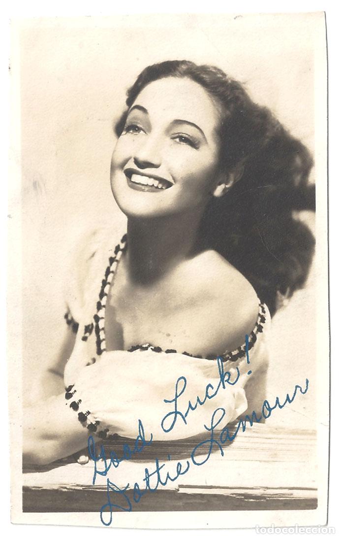 Kino: F37600 DOROTHY LAMOUR AUTOGRAFO CON FIRMA IMPRESA FOTO DE EPOCA