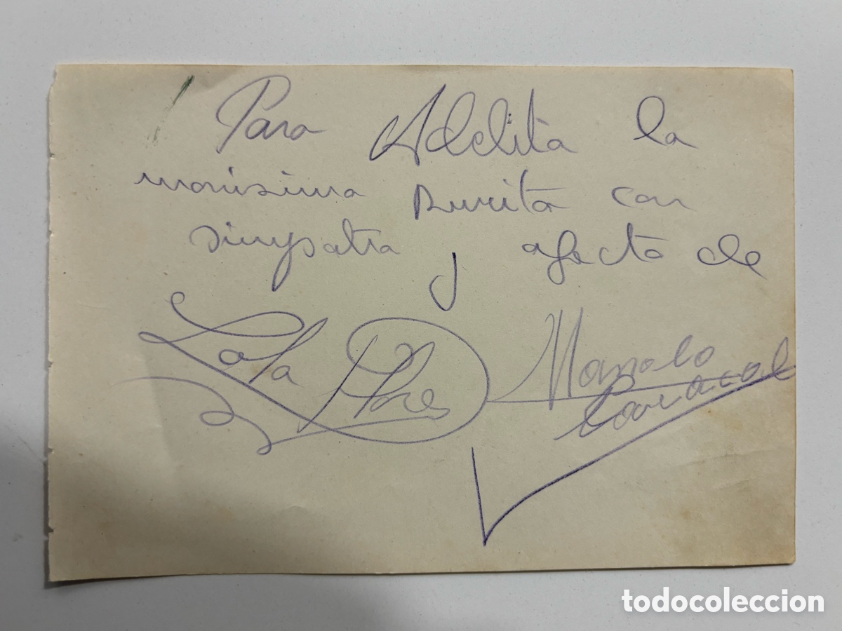 Cine: Nota con aut&oacute;grafo de Lola Flores y Manolo Caracol M