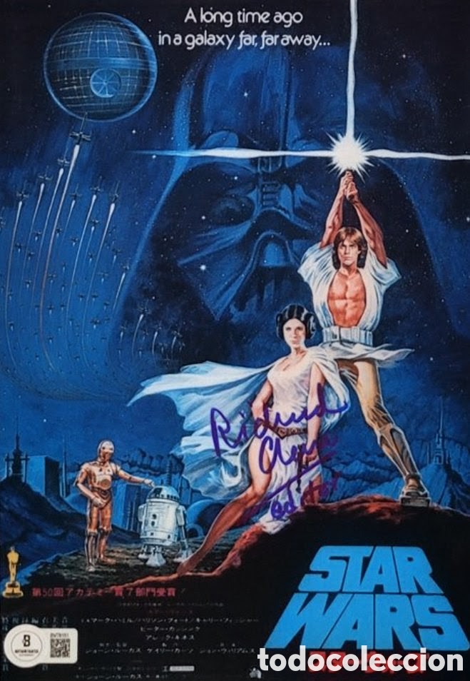 Cine: M&iacute;tico p&oacute;ster japon&eacute;s de Star Wars: Una Nueva Esperanza (1977), firmada a mano