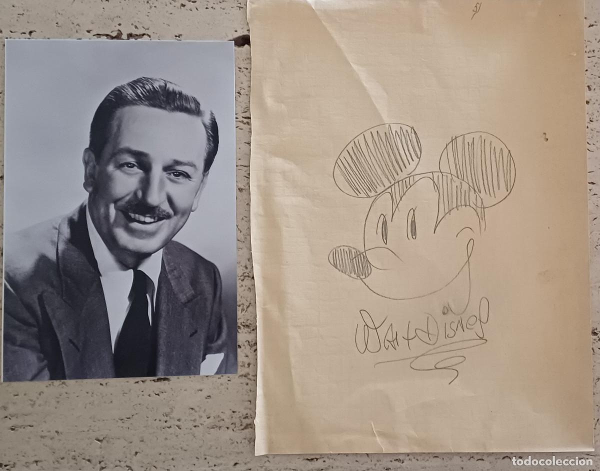 Cine: FOTOGRAFIA MAS HOJA CON DIBUJO Y AUT&Oacute;GRAFO ORIGINAL DEL PRODUCTOR NORTEAMERICANO, WALT DISNEY-1940