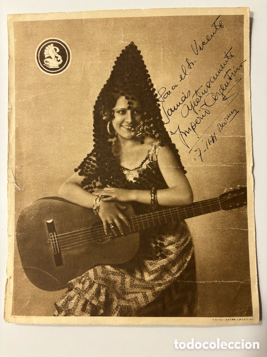 Cine: Foto en cart&oacute;n con dedicatoria y aut&oacute;grafo original de imperio argentina fechada en 1931 M