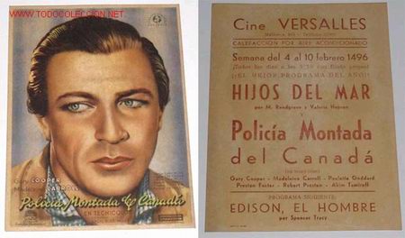 Cine: ANTIGUO PROGRAMA DE MANO ORIGINAL DE GARY COOPER EN POLICIA MONTADA DEL CANADA - Foto 1