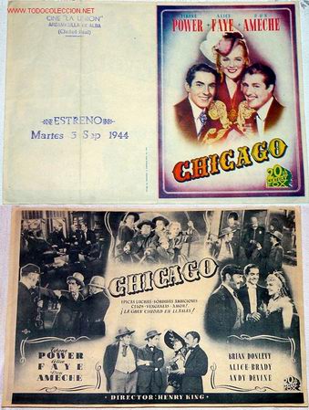 Folhetos de m&atilde;o de filmes antigos de cinema: ANTIGUO PROGRAMA DE MANO DOBLE ORIGINAL CHICAGO A&Ntilde;OS 40