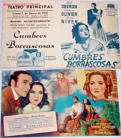 Cine: ANTIGUO PROGRAMA DE MANO DOBLE, ORIGINAL CUMBRES BORRASCOSAS A&Ntilde;OS 40