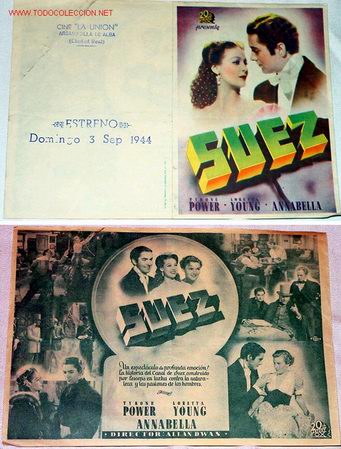 Cine: ANTIGUO PROGRAMA DE MANO   DOBLE Y    ORIGINAL SUEZ CON TYRONE POWER  A&Ntilde;OS 40 - Foto 1