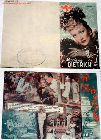 Cine: ANTIGUO PROGRAMA DE MANO  ORIGINAL DOBLE DE ISLA EN ISLA CON MARLENE DIETRICH  A&Ntilde;OS 40 - Foto 1