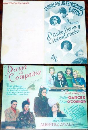 Cine: ANTIGUO PROGRAMA DE MANO    DOBLE Y    ORIGINAL DAMA DE COMPA&Ntilde;IA  A&Ntilde;OS 40 - Foto 1