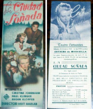Cine: ANTIGUO PROGRAMA DE MANO    DOBLE Y    ORIGINAL LA CIUDAD SO&Ntilde;ADA    A&Ntilde;OS 40 - Foto 1