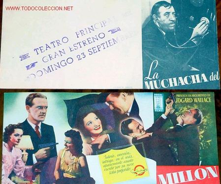 Cine: ANTIGUO PROGRAMA DE MANO  DOBLE Y    ORIGINAL LA MUCHACHA DEL MILLON   A&Ntilde;OS 40 - Foto 1