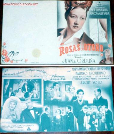 Cine: ANTIGUO PROGRAMA DE MANO ROSAS DE OTO&Ntilde;O DOBLE Y ORIGINAL A&Ntilde;OS 40