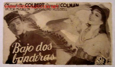 Flyers Publicitaires de Films Anciens: BAJO DOS BANDERAS (de cartulina - a&ntilde;os 30)