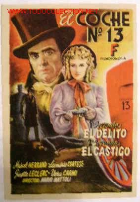 Folhetos de m&atilde;o de filmes antigos de cinema: EL COCHE N&ordm; 13 (1&ordf; jornada: EL DELITO. 2&ordf; jornada: EL CASTIGO