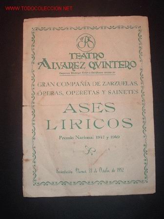 Cine: PROGRAMA DEL TETRO ALVAREZ QUINTERO,VIERNES 31/10/1952 - Foto 1