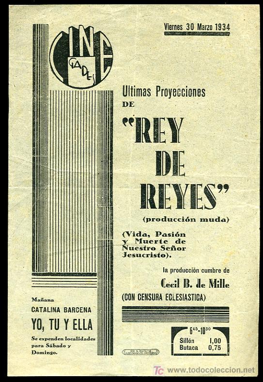 Cine: PROGRAMA DE CINE  ORIGINAL 1934 -REY DE REYES (PRODUCCION MUDA) - Foto 1