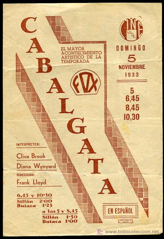 Cine: PROGRAMA DE CINE  ORIGINAL 1933 -CLIVE BROOK Y DIANA WYNYARD - CABALGATA - Foto 1