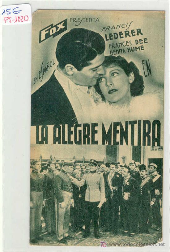 Folhetos de m&atilde;o de filmes antigos de cinema: (PS-1020)PROGRAMA DE CINE LA ALEGRE MENTIRA A&Ntilde;O 1936