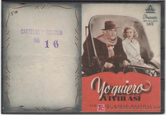 Flyers Publicitaires de Films Anciens: YO QUIERO VIVIR ASI     PROGRAMA DOBLE