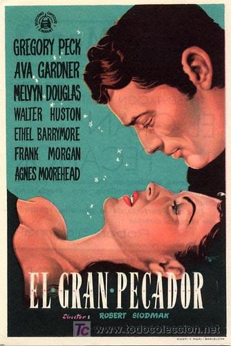 Cine: EL GRAN PECADOR PROGRAMA SENCILLO CAPITOLIO AVA GARDNER GREGORY PECK - Foto 1