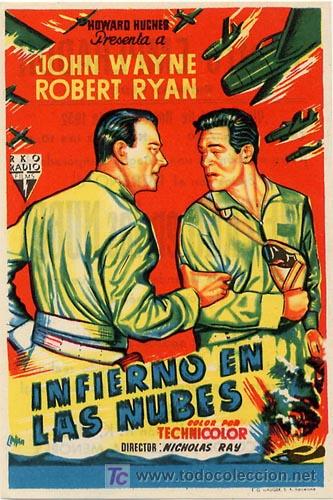 Cine: INFIERNO EN LAS NUBES PROGRAMA SENCILLO RKO JOHN WAYNE ROBERT RYAN NICHOLAS RAY - Foto 1