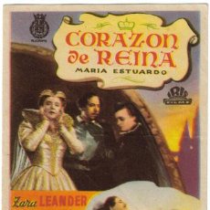 Cine: CORAZON DE REINA MARIA ESTUARDO PROGRAMA SENCILLO IRIS ZARAH LEANDER RARO. Lote 27276712