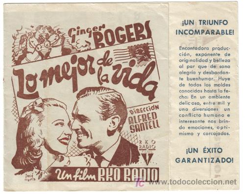 Cine: PTCC 319 LO MEJOR DE LA VIDA PROGRAMA DOBLE RKO GINGER ROGERS - Foto 1