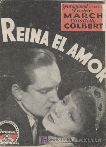 Cine: PTCC 511 REINA EL AMOR PROGRAMA DOBLE PARAMOUNT CLAUDETTE COLBERT FREDRIC MARCH - Foto 1