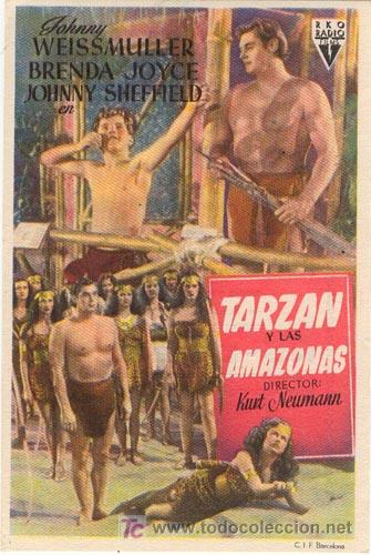 Cine: TARZAN Y LAS AMAZONAS PROGRAMA SENCILLO RKO JOHNNY WEISSMULLER letras blancas - Foto 1