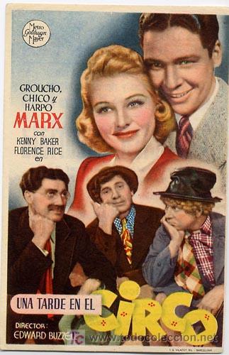 Cine: UNA TARDE EN EL CIRCO PROGRAMA SENCILLO MGM HERMANOS MARX