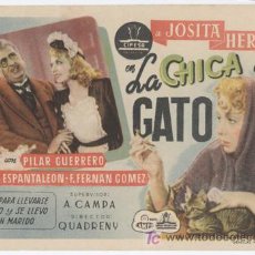 Cine: LA CHICA DEL GATO PROGRAMA SENCILLO RARO CIFESA CINE ESPAÑOL JOSITA HERNAN. Lote 6261082