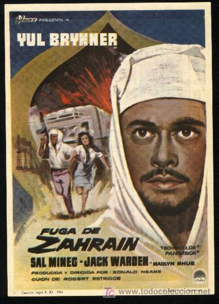 Folhetos de m&atilde;o de filmes antigos de cinema: Q-00686- FUGA DE ZAHRAIN (Escape from Zahrain) (IMPERIAL CINEMA - CALLOSA DE SEGURA) Yul Brynner