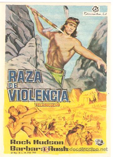Cine: RAZA DE VIOLENCIA PROGRAMA SENCILLO DISCENTRO ROCK HUDSON BARBARA RUSH - Foto 1