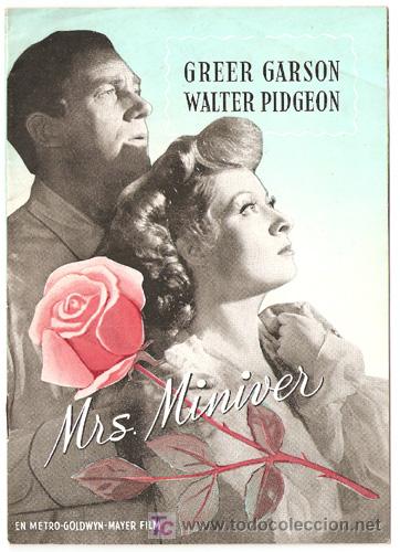 Cine: LA SE&Ntilde;ORA MINIVER PROGRAMA LIBRITO DANES GREER GARSON WALTER PIDGEON - Foto 1