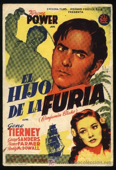 Cine: Q-09087- EL HIJO DE LA FURIA (Son of Fury: The Story of Benjamin Blake) (SOLIG&Oacute;) Tyrone Power