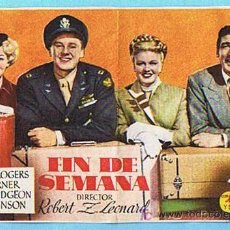 Cine: FIN DE SEMANA. CENTRO NACIONAL (SAN SADURNI 1947) GINGER ROGERS, LANA TURNER, XAVIER CUGAT