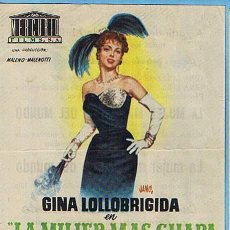 Cine: LA MUJER MAS GUAPA DEL MUNDO. CINE COLISEUM Y CAPITOL 1957. GINA LOLLOBRIGIDA, VITTORIO GASSMANN