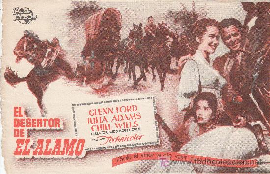 Cine: PROGRAMA DE CINE (SENCILLO) EL DESERTOR DEL ALAMO, DORSO EN BLANCO - Foto 1