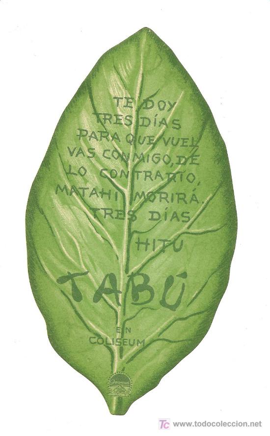Cine: TABU - PROGRAMA DE CINE TROQUELADO DE LA PARAMOUNT - A&Ntilde;O 1930 - F.W. MURNAU - Foto 1