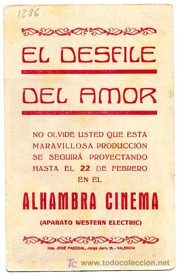 Cine: EL DESFILE DEL AMOR , PARAMOUNT ,TARJETA , S1286 - Foto 2