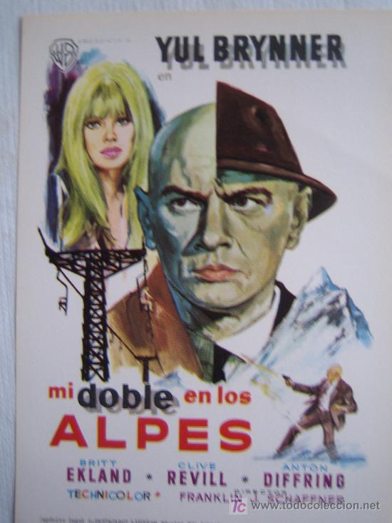 Cine: Folleto de mano - mi doble en los alpes - warner yul bynner Britt Ekland esqui sky