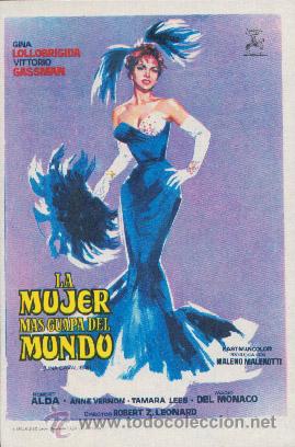 Folhetos de m&atilde;o de filmes antigos de cinema: LA MUJER MAS GUAPA DEL MUNDO